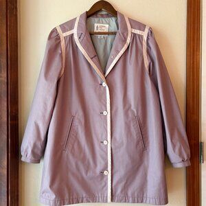 VTG 60s 70s London Fog Trench Coat Midi Length Pastel Purple White Trim Size 12